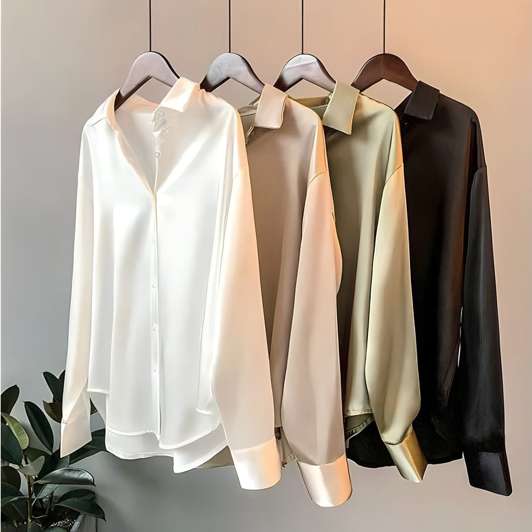 Drune | Langärmelige Button-Up Satin Bluse für Frauen