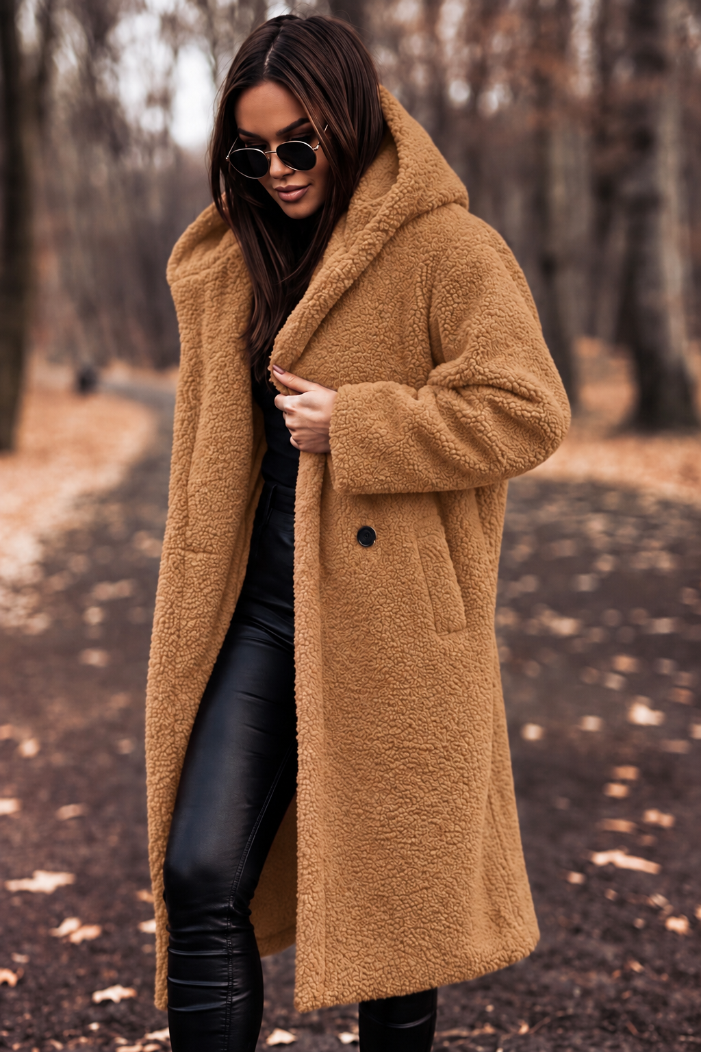 Damen Teddy Mantel mit Kapuze | Drune