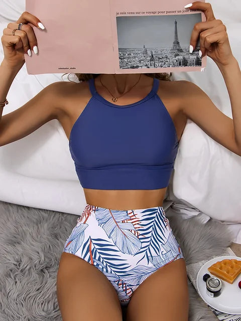 Drune | Bikini-Set mit hoher Taille und tropischem Druck für Damen