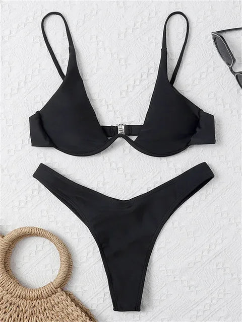 Drune – Bügel-Bikini-Set: Push-up-BH und Tanga-Bademode für Damen