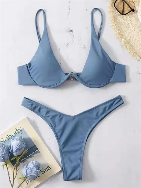 Drune – Bügel-Bikini-Set: Push-up-BH und Tanga-Bademode für Damen