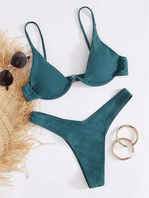 Drune – Bügel-Bikini-Set: Push-up-BH und Tanga-Bademode für Damen