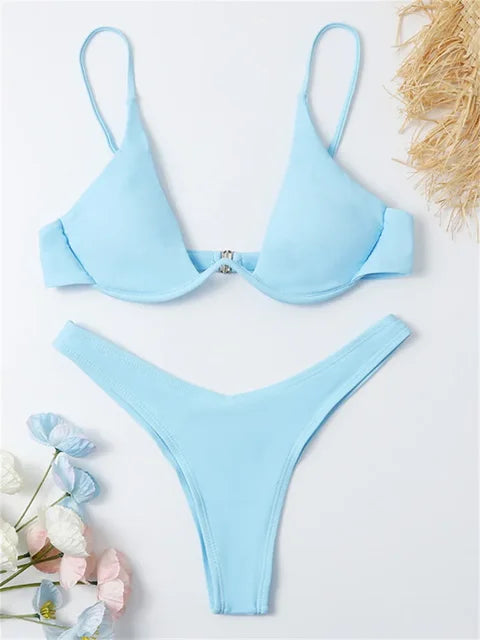 Drune – Bügel-Bikini-Set: Push-up-BH und Tanga-Bademode für Damen