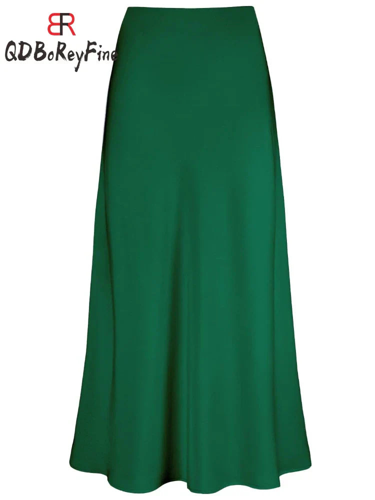 Drune | Frauen Satin Seiden Röcke Sommer Frühling Koreanische Mode Kleidung Büro Damen Lange Röcke Elegant Schwarz Maxi Röcke für Frauen
