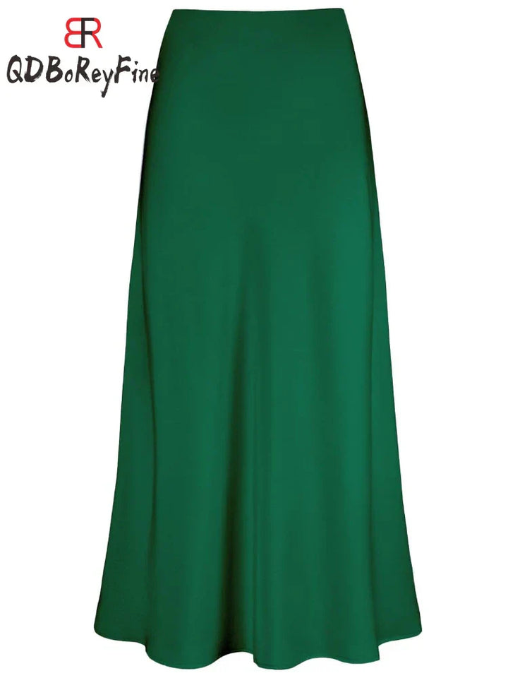 Drune | Frauen Satin Seiden Röcke Sommer Frühling Koreanische Mode Kleidung Büro Damen Lange Röcke Elegant Schwarz Maxi Röcke für Frauen