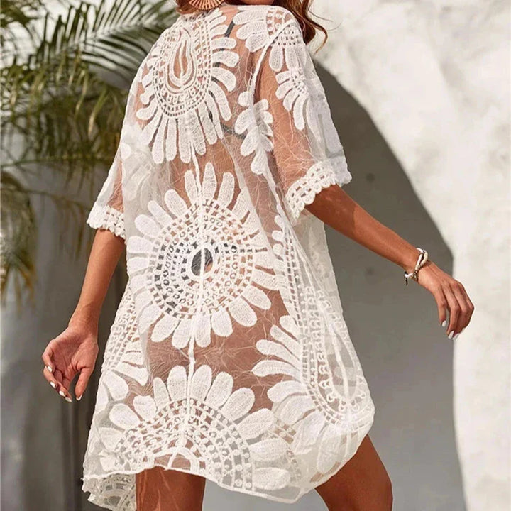 Drune | Kimono Strandkleid mit Bestickten Blumen