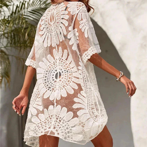 Drune | Kimono Strandkleid mit Bestickten Blumen