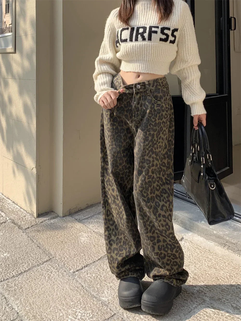 Drune | Modische Leopardenmuster Jeans Für Damen