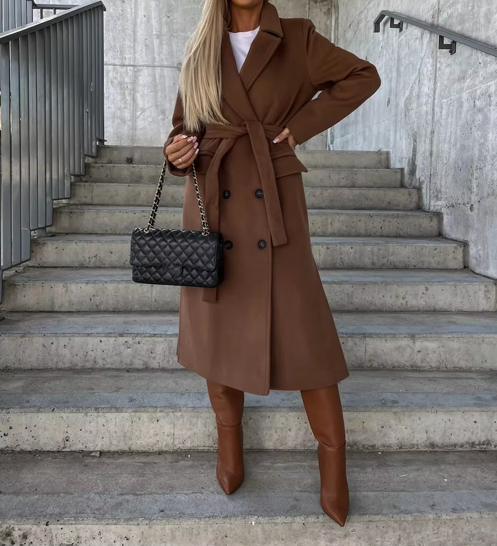 Drune | Damen Langer Trenchcoat - Mit Reverskragen & Knopfleiste