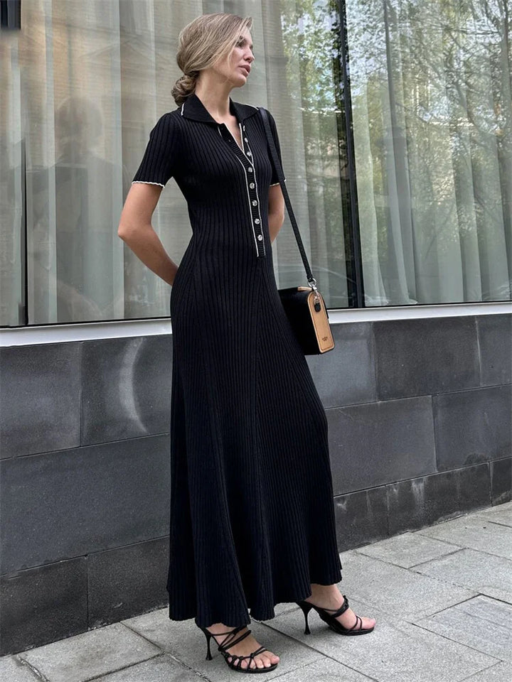 Drune | Patchwork Revers Strick Maxi Kleid