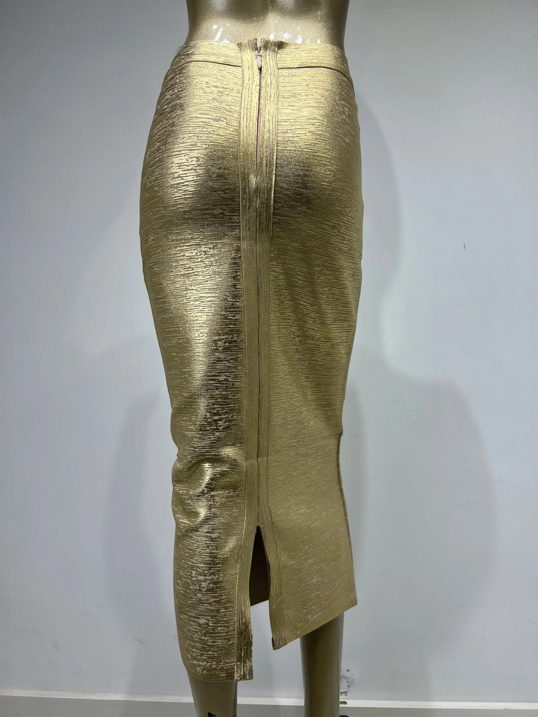 Drune | Frauen Sommerrock Sexy Silber Gold Bronzing Midi Bandage Rock High Street Designer Schlanker Fest Midi Bleistiftrock 78Cm