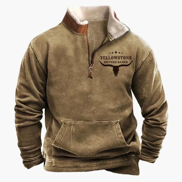 Drune | Western Style Pullover mit Azteken-Muster und Longhorn-Motiv - Bequemer Freizeit-Sweater für Outdoor & Alltag