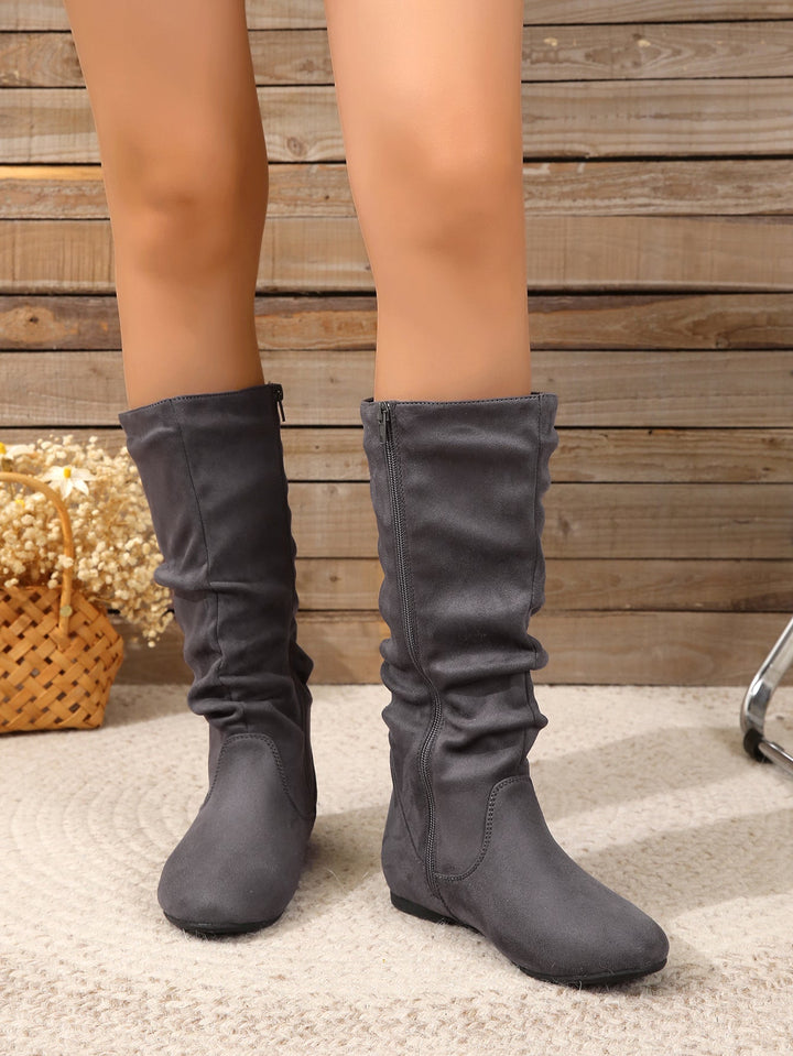 Drune | Damen Stiefel Aus Wildleder Mit Seitlichem Reißverschluss, Wadenlang, Frühlingskollektion