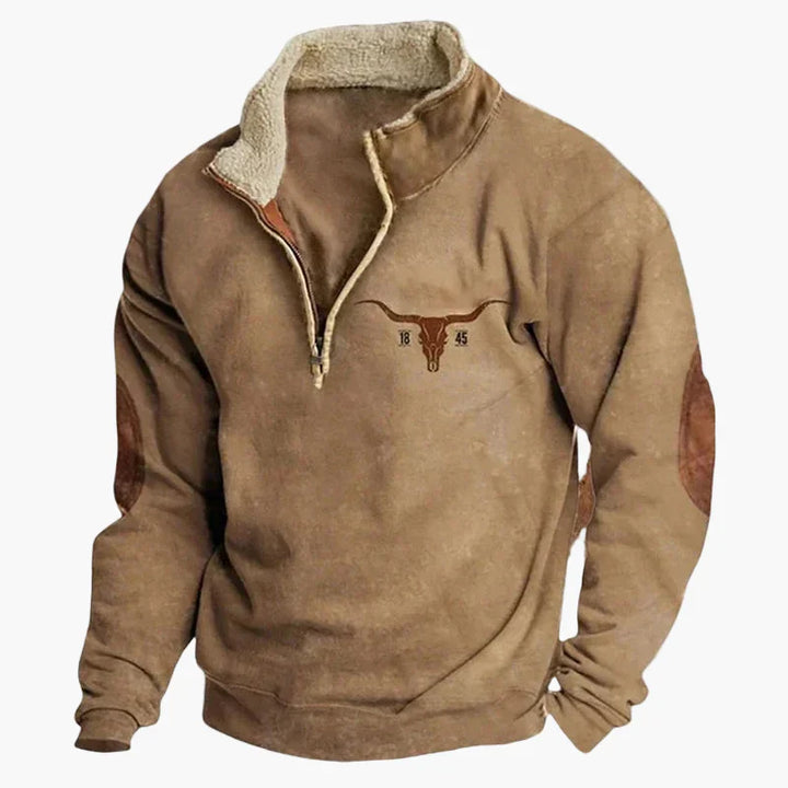 Drune | Vintage Western Half-Zip Pullover mit Ethno-Muster für Outdoor und Freizeit