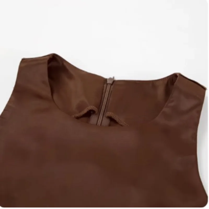 Drune | Einfarbiges Satin Ärmelloses Maxikleid