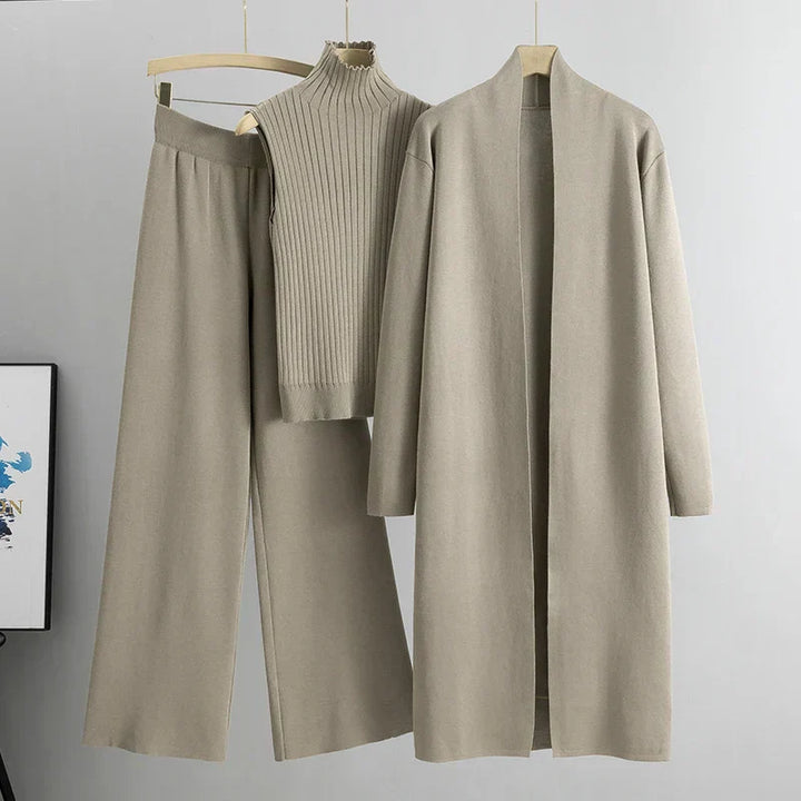 Drune | Damen Luxus 3 Teiliges Strick Co Ord Satz Weich & Dehnbar