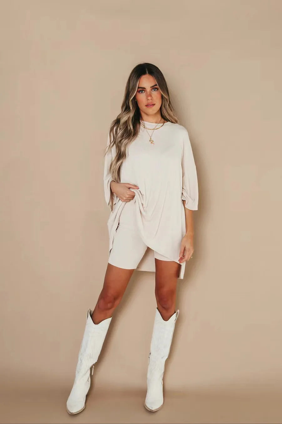 Drune | Damen Lounge Satz Mit Oversize T-shirt Und Biker Shorts