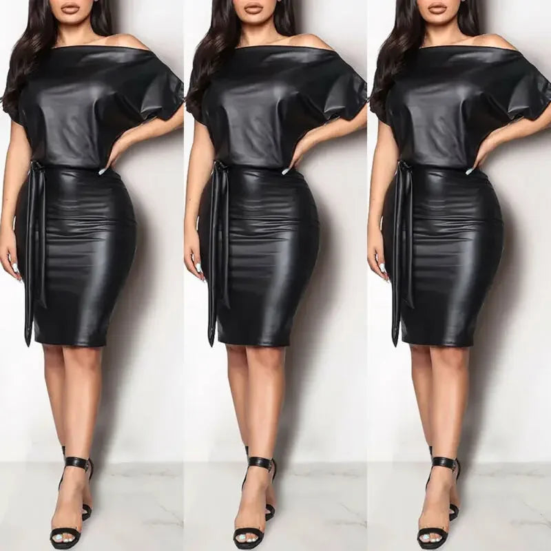 Drune | Schulterfreies Kleid aus Kunstleder