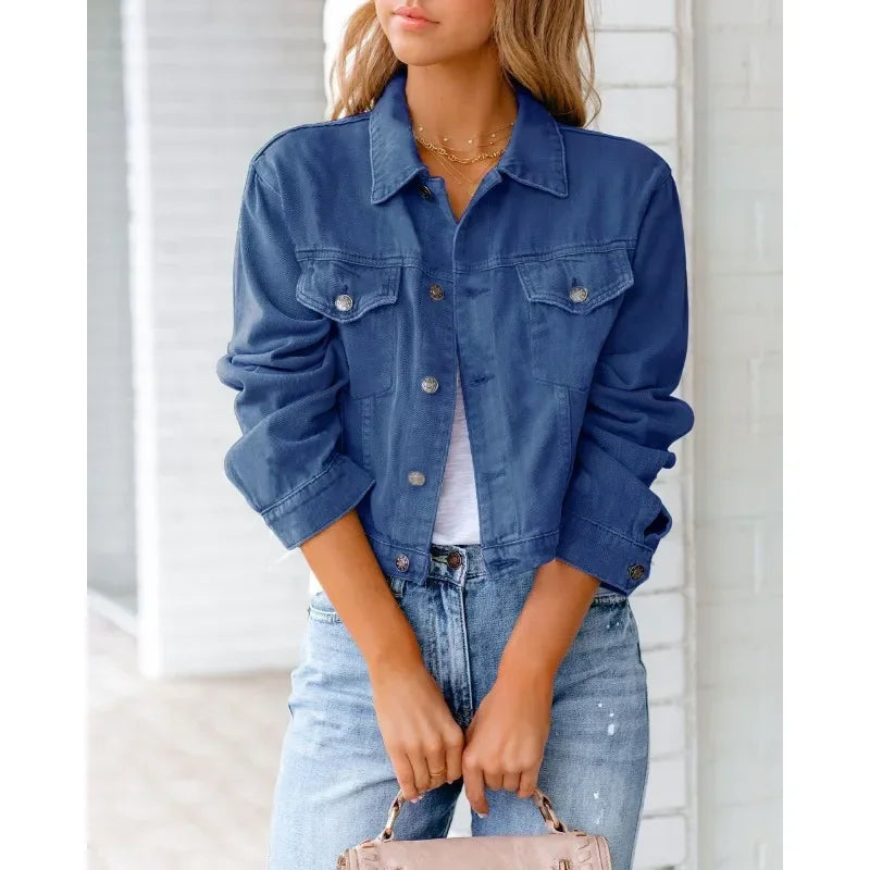 Drune | Kurze Taschenjacke Mode Streetwear Einfache Knopf Trend Frauen Denim Jacken Lange Ärmel Herbst Neu Denim Denim Jacken