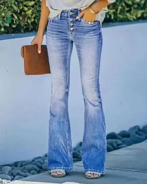 Damen Denim Flared Jeans mit Trendigem Schnitt & Hoher Passform | Drune