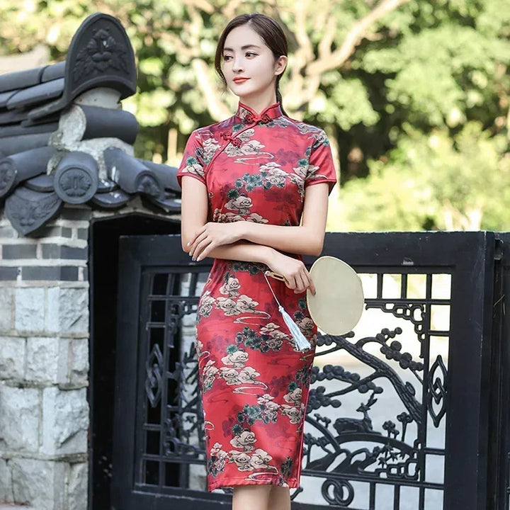 Drune | Cheongsam Qipao Mode Kleidung Lässig Elegant Ethnischer Stil Vintage Kleid für Frauen Streetwear Frauen Kleidung Festlich Chinesisch