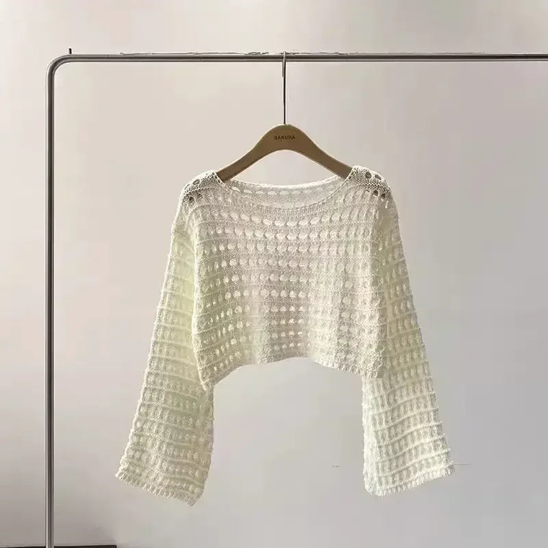Drune | Langes Gehäkeltes Strickoberteil für Frauen
