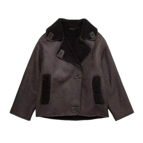 Drune | Damen Leder Winterjacke Plüschfutter
