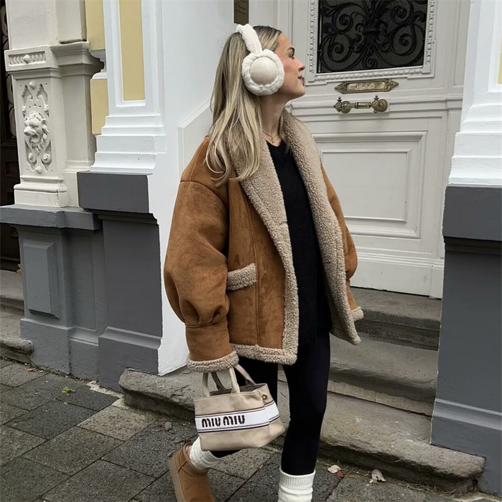 Drune | Damen Winter Chic Wildlederjacke mit Taschen
