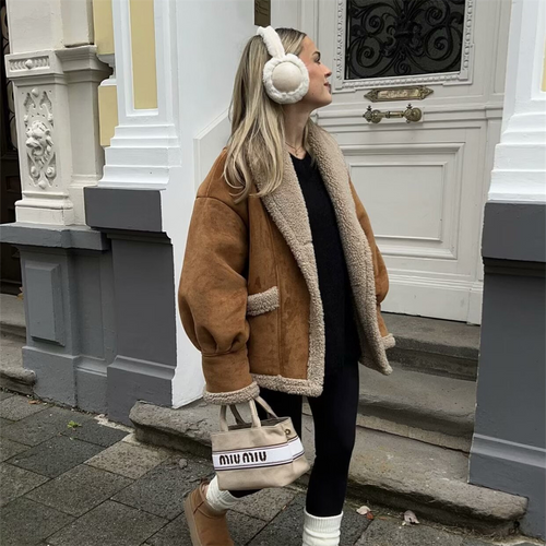 Drune | Damen Winter Chic Wildlederjacke mit Taschen