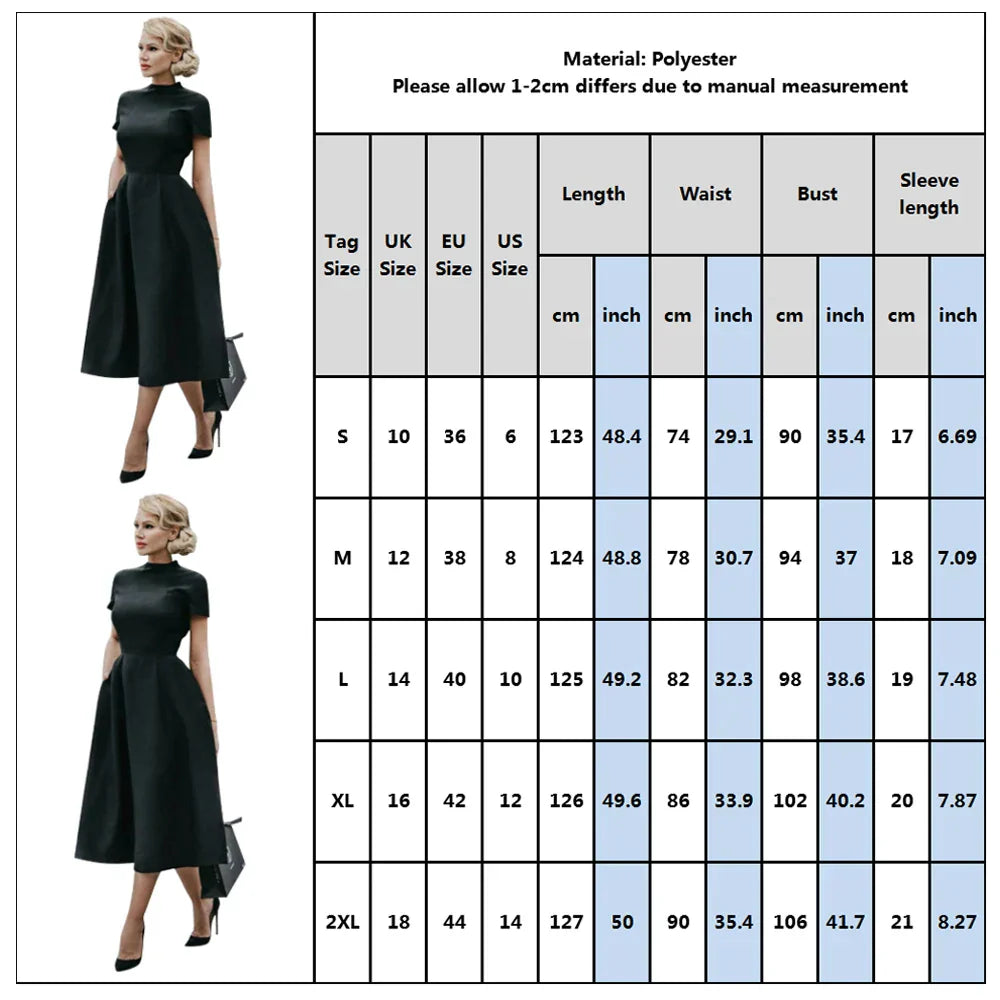 Drune | Frauen Elegantes Schwarzes Kleid Halbhoher Kragen Hohe Taille A-Linie Kleider Schlankes Fit Kleid Büro Damen Female Solid Vestidos