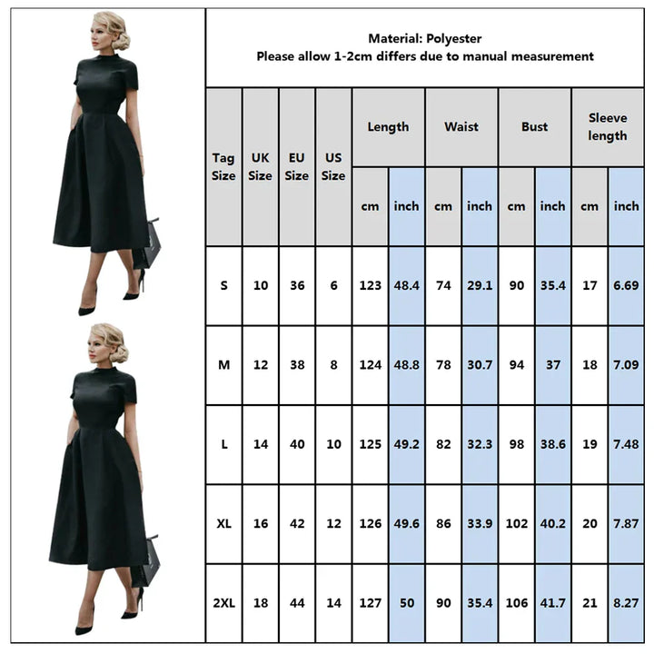 Drune | Frauen Elegantes Schwarzes Kleid Halbhoher Kragen Hohe Taille A-Linie Kleider Schlankes Fit Kleid Büro Damen Female Solid Vestidos
