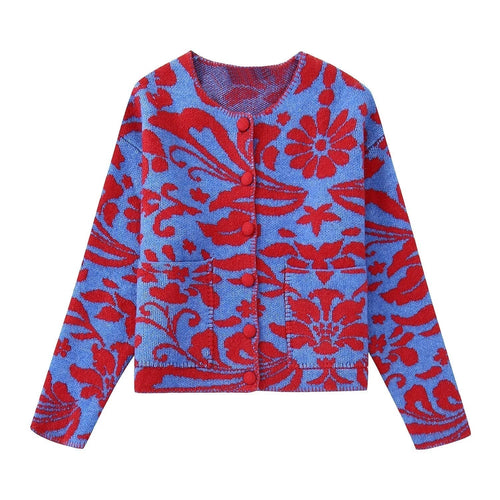 Drune | Vintage-Blumen-Jacquard-Strickjacke für Frauen