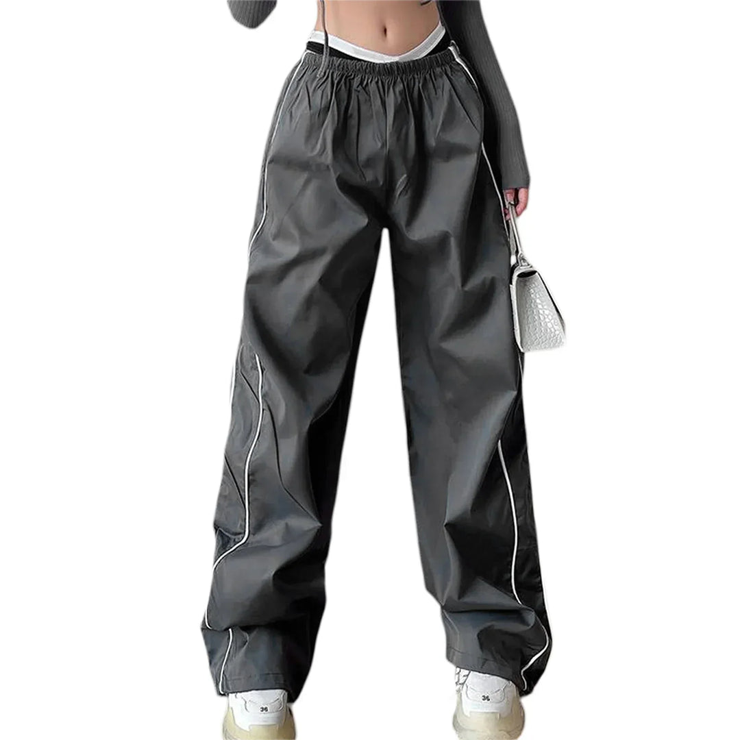 Drune | Frauen Y2K Elastischer Taillen Cargo Hosen Locker Einfarbige Jogginghosen Trainingshose mit Taschen Streetwear
