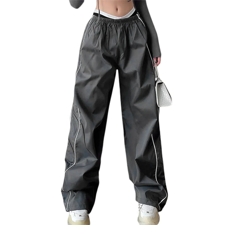 Drune | Frauen Y2K Elastischer Taillen Cargo Hosen Locker Einfarbige Jogginghosen Trainingshose mit Taschen Streetwear