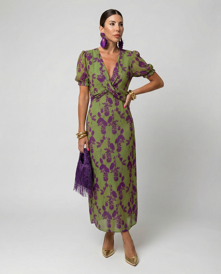 Leichtes Sommerkleid mit Blumenmuster und V-Ausschnitt für den Alltag | Drune