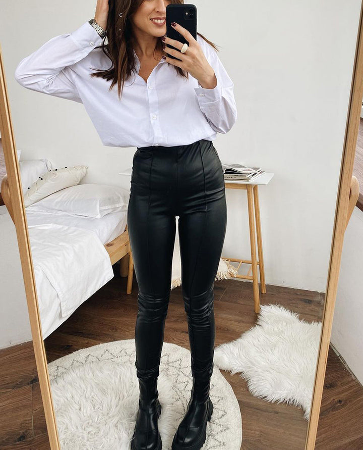 Drune Lederleggings | Lederstretchleggings mit Fleece für den Herbst