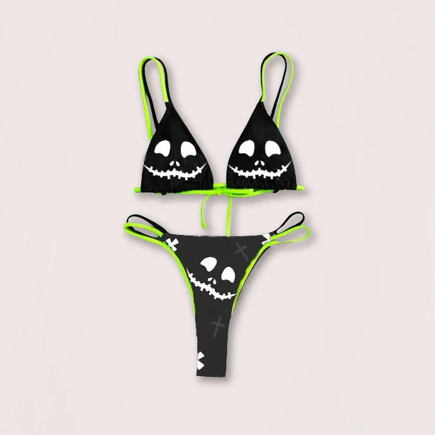 Drune | Sexy Goth Bikini Frauen Buchstaben Totenkopf Druck Badeanzug Split Badeanzug Hohe Taille Gotische Bikini Set Strandoutfits
