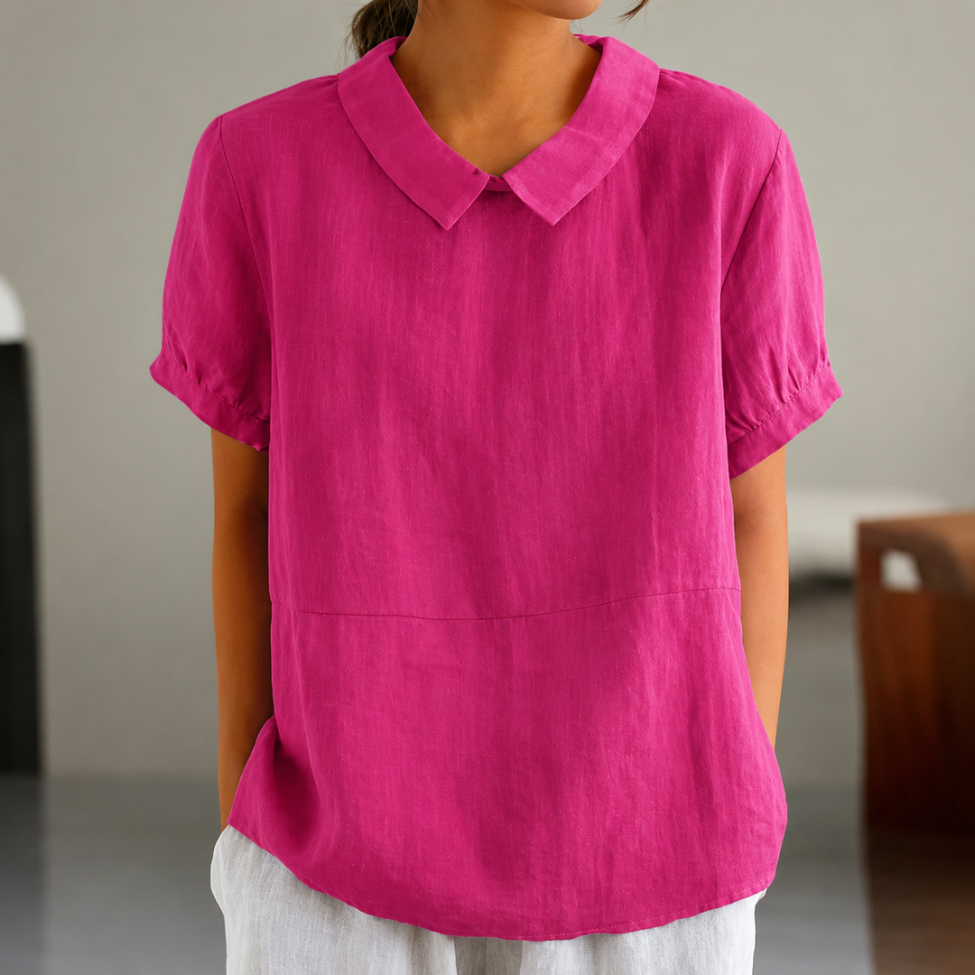 Drune | Bequeme Baumwoll Leinen Bluse mit Peter Pan Kragen