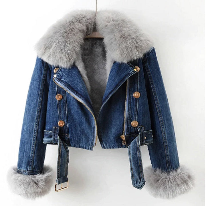 Drune | Denim Jacke mit Luxuriösem Pelzkragen Damen Regular Fit Belle Couture Essential Nachhaltig