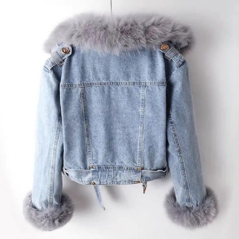Drune | Denim Jacke mit Luxuriösem Pelzkragen Damen Regular Fit Belle Couture Essential Nachhaltig