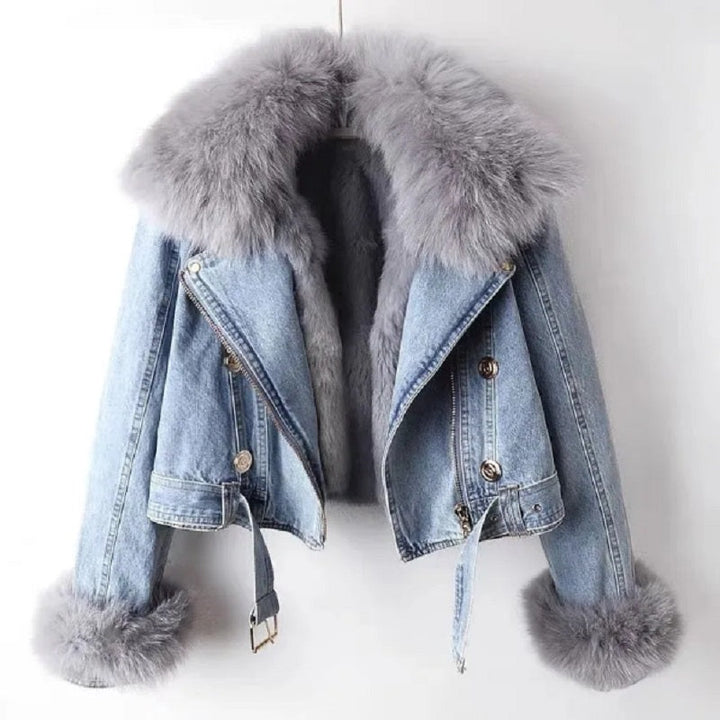 Drune | Denim Jacke mit Luxuriösem Pelzkragen Damen Regular Fit Belle Couture Essential Nachhaltig