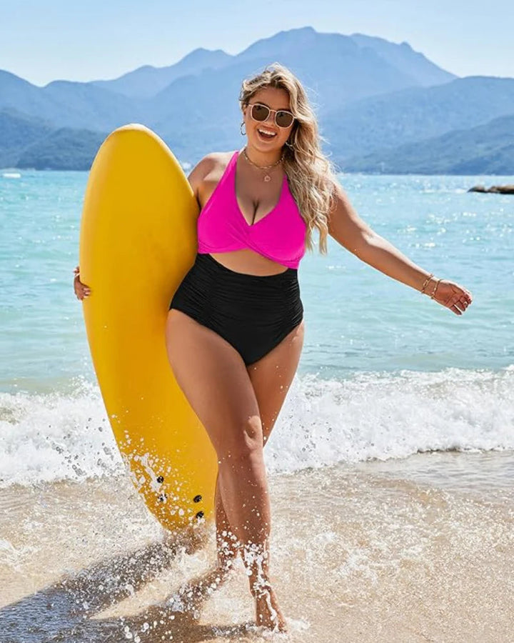 Drune | Damen Einteiler Badeanzüge Push Up Bauchkontrolle Badeanzüge V-Ausschnitt Cutout Anständige Bademode