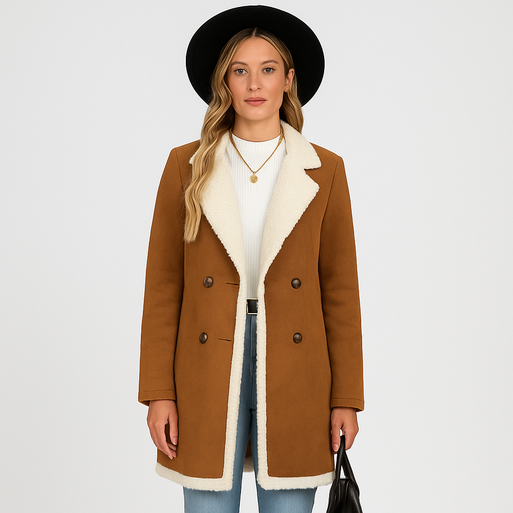 Drune | Gefütterte Jacke Braune Winterjacke mit Doppelter Knopfreihe für Damen