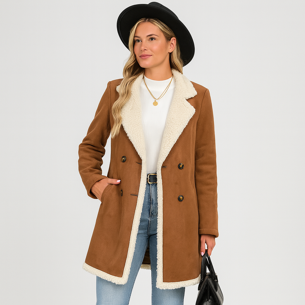 Drune | Gefütterte Jacke Braune Winterjacke mit Doppelter Knopfreihe für Damen