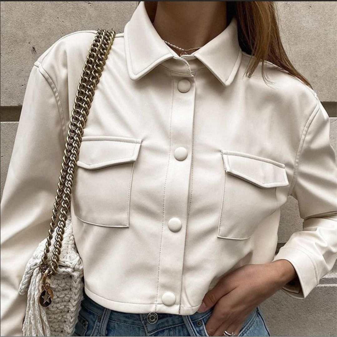 Drune | Elegante Kurze Lederjacke Mit Knöpfen Für Damen - Perfekt Für Die Outfits Des Alltags
