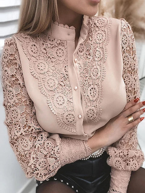 Drune | Kragen Spitze Patchwork Bluse