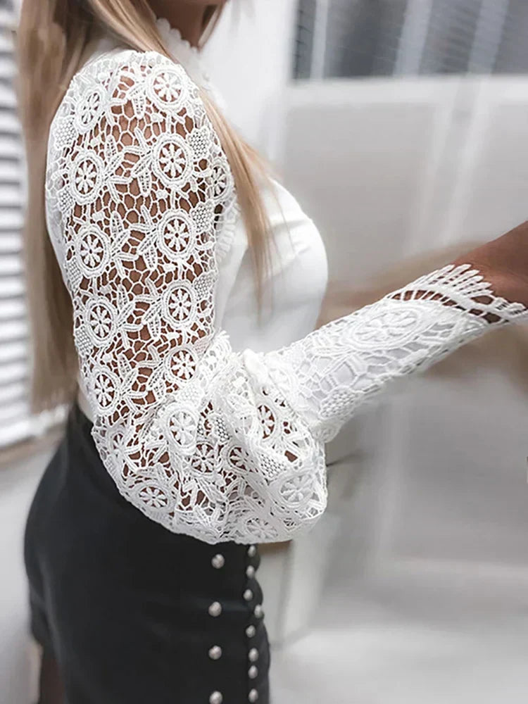 Drune | Kragen Spitze Patchwork Bluse