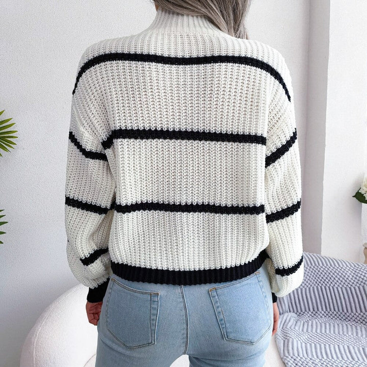 Drune | Strickpullover Hoher Kragen Grobstrick Übergroß Schnitt Gestreiftes Design