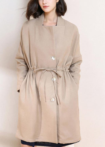 Drune | Kordelzug Plus Size Maxi-Mantel nude Plus Size Kleidung Mäntel