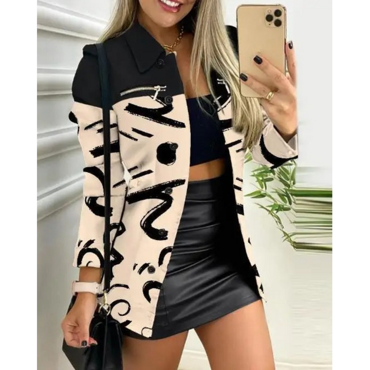 Drune | Schlank, Gedruckt mit Revers Knopf Lange Sommerjacke